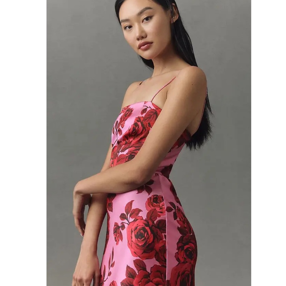 NWT Anthropologie Sachin & Babi Ila Stretch Satin Maxi Dress Rose Floral - Picture 4 of 7